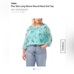 STATE Aqua Floral Long Sleeve Blouse
